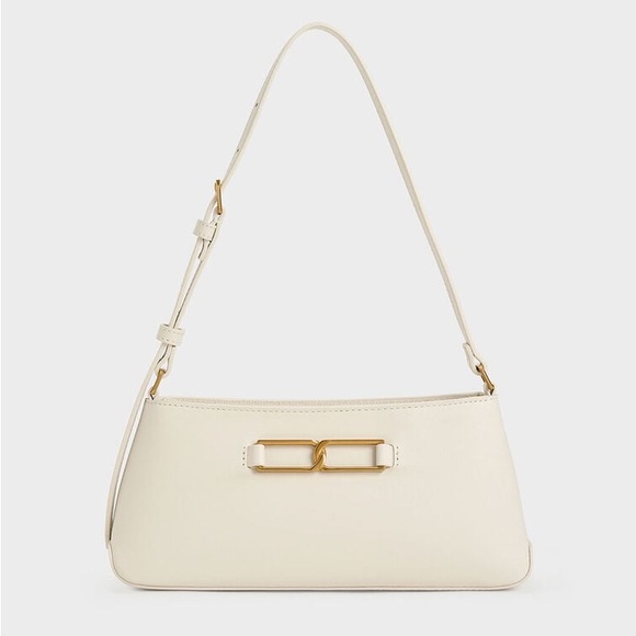 NWT Charles & Keith Gabine Leather Trapeze Bag - Chalk (Cream) GENUINE LEATHER - Picture 6 of 9